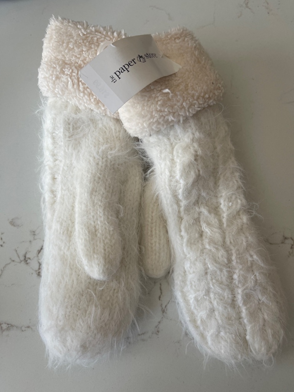 Cozy Cream Fuzzy Knit Mittens NWT